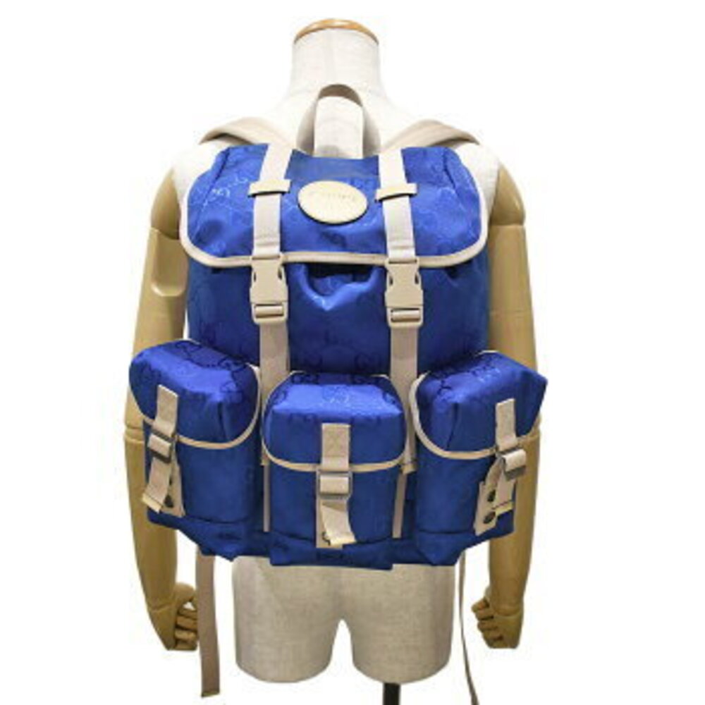Gucci GG Beige Off Tan leather Backpack logo Grid blue the - Picture 8 of 8
